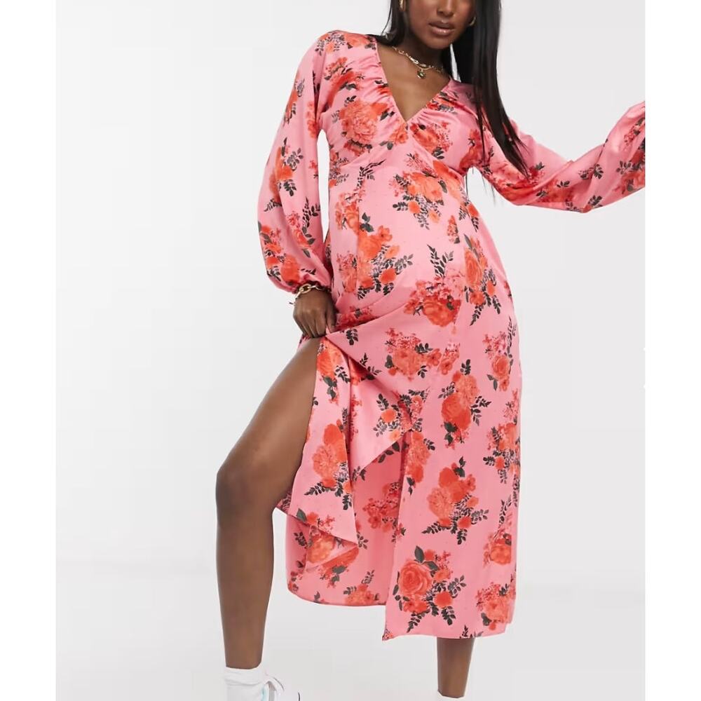 ASOS Maternity Pink Floral Midi Dress